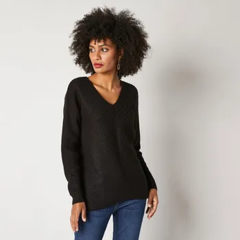 Dámský svetr Pulovr s výstřihem do V černá 52