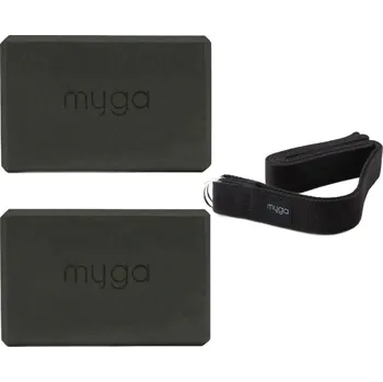 MYGA Jóga sada myga - pěnový blok + 2v1 popruh NO SIZE ČERNÁ