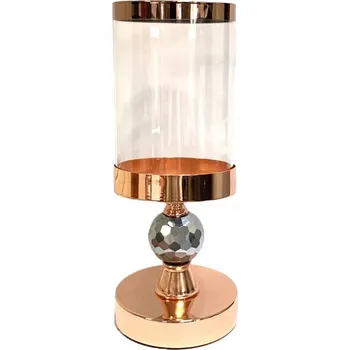 Svícen Dekorativní svícen skleněný kovový Glamour růžové zlato na nožce lampion