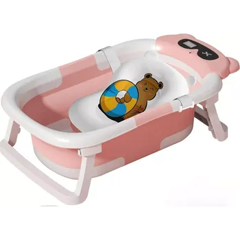koupací vanička Skládací cestovní vanička pro miminka s teploměrem a polštářkem