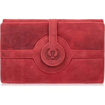 Peněženka Dámská kožená peněženka červená velká vodorovná vintage RFID Paolo Peruzzi