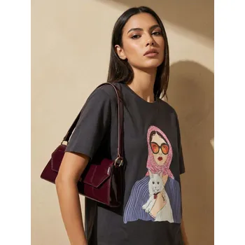 Oblečení a móda Sinsay - Bavlněná košilka s potiskem - šedá - 175HA-90X - 175HA-90X-XS