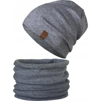 Čepice Tmavě šedá Sada ČEPICE + nákrčník beanie ŽEBROVANÁ podzim jaro 54-58