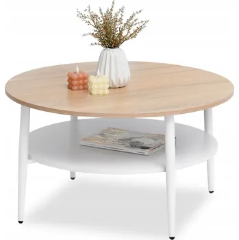 Konferenční stolek Konferenční stolek Mebel-Partner kulatý 80 x 80 x 45 cm bílý, dub sonoma