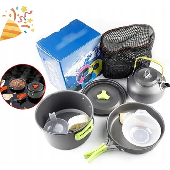 Kempingové nádobí Lehký turistický set 3v1 kempingový hrnec pánev konvice