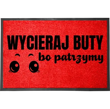 Rohožka ČERVENÁ VSTUPNÍ ROHOŽKA PŘED DVEŘE 40X60 VTIPNÁ ROHOŽKA "OTŘI SI BOTY, DÍVÁME SE"