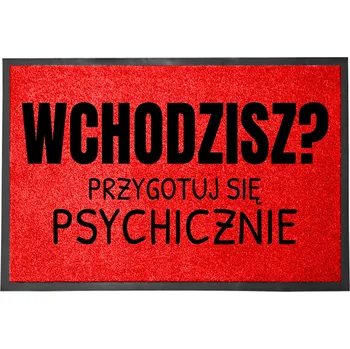 VCHODOVÁ ROHOŽKA ČERVENÁ 40X60 KE DVEŘÍM S HUMOREM VTIPNÁ VSTUPUJEŠ?