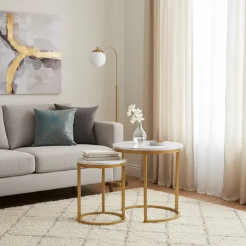 Konferenční stolek Signal Konferenční stolek HOLA | zlatá, bílá