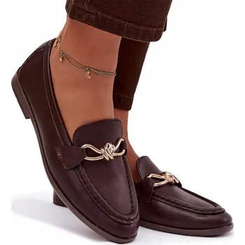 Dámské mokasíny Dámské mokasíny z eko kůže se zlatým detailem čokoládové barvy velikost 40