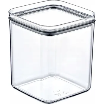 Dóza na potraviny ČTVERCOVÁ NÁDOBA 1L NA POTRAVINY UZAVÍRATELNÁ PRO SYPKÉ POTRAVINY MOUKA SŮL RÝŽE
