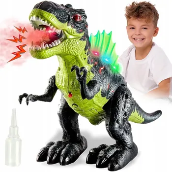 Figurka DINOSAURUS VELKÝ T-REX CHODÍ ŘVE SVÍTÍ CHRLÍ PÁRU FIGURKA PRO DĚTI 21 CM