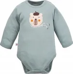 Dětské body šalvějové barvy s medvídkem v baretce, velikost 74