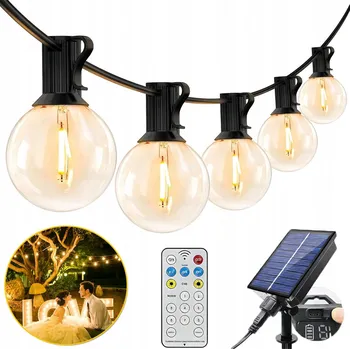 Venkovní osvětlení Solární LED zahradní girlanda Edison s dálkový ovladač + nabíjení ze sítě