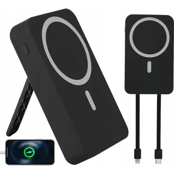 Powerbanka 10000MAH POWERBANK BEZDRÁTOVÁ MAGNETICKÁ NABÍJEČKA S PODSTAVCEM ČERNÁ