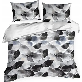 Povlečení Saténové Povlečení SPRING 220x200 Eurofirany bílé černé s listy