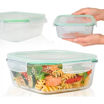 Dóza na potraviny SKLENĚNÁ NÁDOBA 1,1 L na potraviny pro skladování ČTVERCOVÁ Krabička na oběd