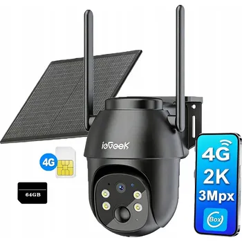 IP kamera Venkovní 2K kamera se solárním panelem, 3MP, 4G LTE SIM karta a 64GB karta