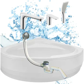 Vana ROHOVÁ VANA S OBKLADEM K PŘISTAVĚNÍ KE STĚNĚ 150X150 AKRYLÁTOVÁ, BATERIE, SIFON