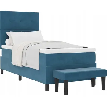 Postel Pružinová postel s tmavě modrým sametovým čelem 193 x 93 x 128 cm