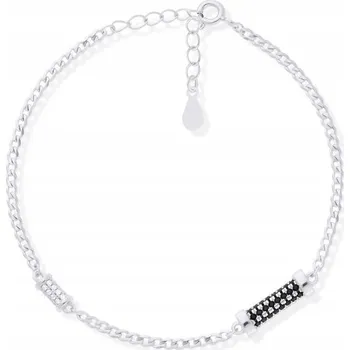 Náramek Stříbrný dámský náramek s černými a bílými Zirkony, široký Řetízek, stříbro 925