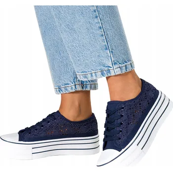 Dámské tenisky Dámské Tmavě Modré Tenisky s Dírkovaným Vzorem na Platformě Pohodlné vel. 39
