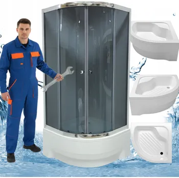 SPRCHOVÝ KOUT 90x90 ČTVRTKRUHOVÝ ROHOVÝ POSUVNÝ VČETNĚ VANIČKY A SIFONU