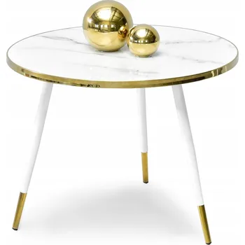 Konferenční stolek KONFERENČNÍ STOLEK DO OBÝVACÍHO POKOJE GLAMOUR KULATÝ ZOE 60 BÍLÝ MARMOR ZLATÉ DEKORACE