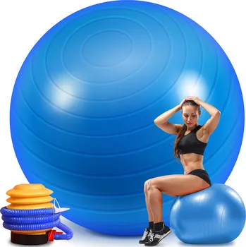 Gymnastický míč RETOO modrý PVC 65 cm s pumpičkou a lanky