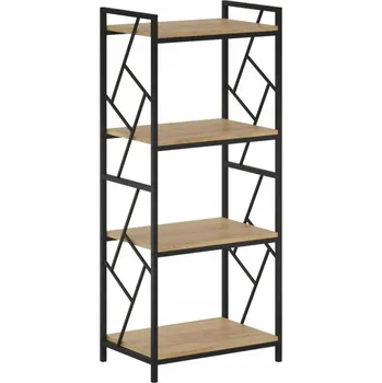 regál Regál MINIMALISTICKÝ Dub PŘÍRODNÍ 4 Police ČERNÝ Kovový RÁM Furnitex
