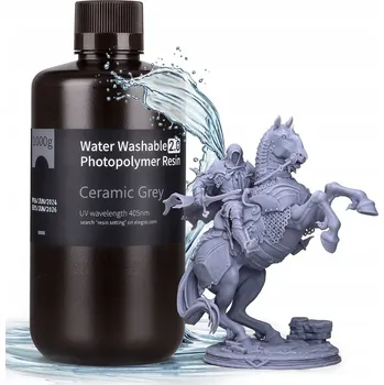 3D tisk UV Pryskyřice Elegoo Water Washable 2.0 Ceramic Grey Šedá 1 kg Pro 3D Tiskárny