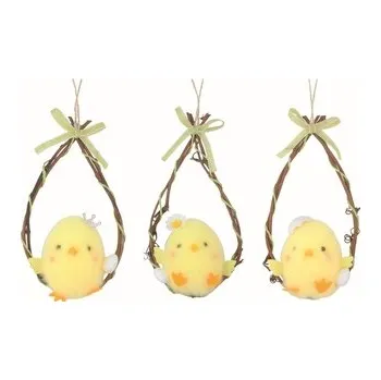 Velikonoční dekorace Velikonoční Kuře na věnci žluté 9 x 18 x 5 cm na zavěšení