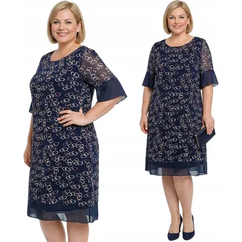 Dámské šaty Tmavě modrá šaty s lesklým vzorem plus size velikost 62