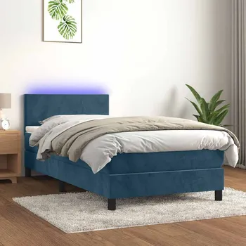 Postel vidaXL Box spring postel s matrací a LED 80x200 cm samet [3134251] Barva: Tmavě moddrá