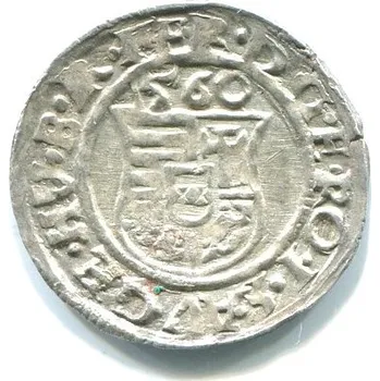 UHRY. Ferdinand I. Denár 1560/KB. Ag.