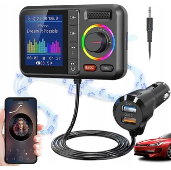 FM TRANSMITER DO AUTA S BLUETOOTH, VELKÝM DISPLEJEM A DVĚMA USB