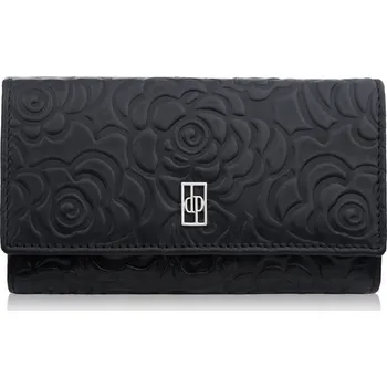 Peněženka Černá dámská kožená peněženka s květinovým vzorem a kovovým logem, velká Paolo Peruzzi