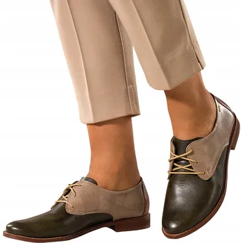 Dámské polobotky POLOBOTKY Zelené Dámské KOŽENÉ Pohodlné Šněrovací Zlatá Ozdoba MÓDNÍ vel. 36