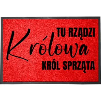 Rohožka ČERVENÁ VSTUPNÍ ROHOŽKA 40X60CM KE DVEŘÍM VTIPNÁ ZÁBAVNÁ KRÁL UKLÍZÍ