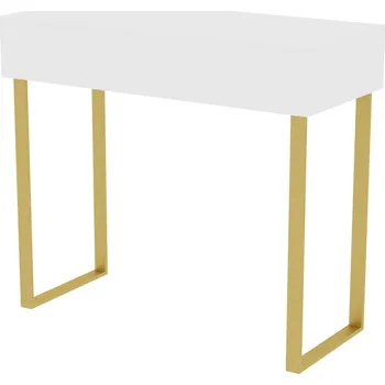 Toaletní stolek KONZOLA TOALETNÍ STOLEK VOGA 90 BÍLÝ LESK + ZLATÉ NOHY KOVOVÉ