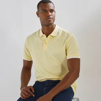 Pánské oblečení Polo tričko z piké úpletu, s krátkými rukávy a s proužky na rukávech a límečku světle žlutá 137/146 (4XL)