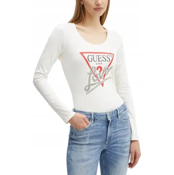 Dámské tričko GUESS Bílé dámské tričko s dlouhým rukávem Love Tee S