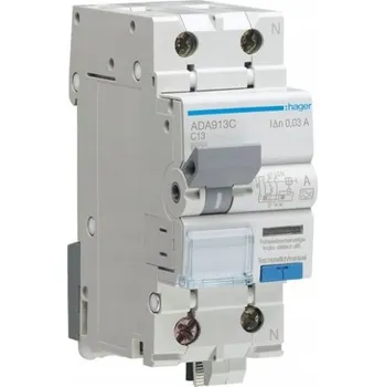 Proudový chránič Proudový chránič 1P+N 6 kA C-13A 30 mA Typ A ADA913C Hager