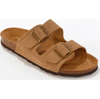 Dámské pantofle Kožené pantofle se sponami, kaštanové hnědošedá 42