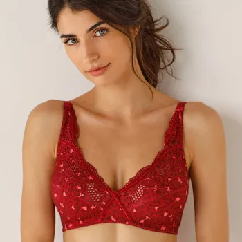 Podprsenka Podprsenka s překřížením a potiskem Olbia, bez kostic bordó 80B