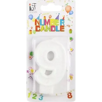 Dortová svíčka SVÍČKA NA NAROZENINY ČÍSLO 9 DEVĚT BÍLÝCH TŘPYTEK NA DORT ČÍSLICE DEVÍTKA