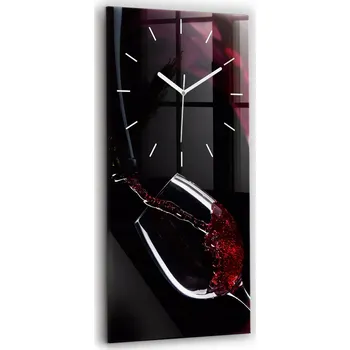 Hodiny Skleněné nástěnné hodiny do kanceláře se stylovým potiskem Červené víno 30x60 cm