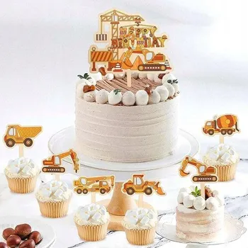 Jedlá dekorace na dort Zápich do dortu narozeninový dort Dekorace dortu Stavební náměstí 7 Ks