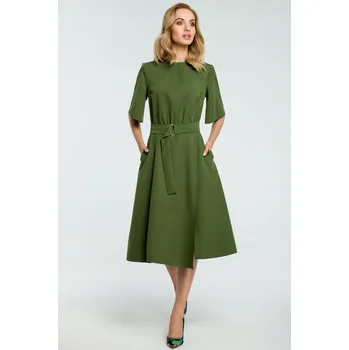 Dámské šaty EU S M396 Zvonové šaty s páskem - bylina
