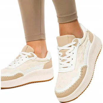 Dámské tenisky Dámské Béžové SNEAKERSY Na PLATFORMĚ Sportovní Šněrovací Obuv vel. 41
