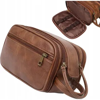 Kosmetická taška Pánská kosmetická taška z PU kůže, cestovní kosmetická taška na zip, hnědá